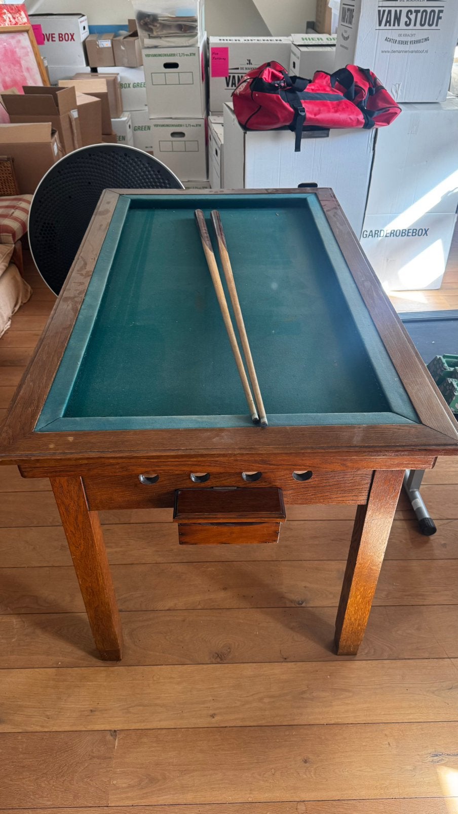Vintage houten biljarttafel / carambole, Ophalen, Gebruikt, Biljarttafel