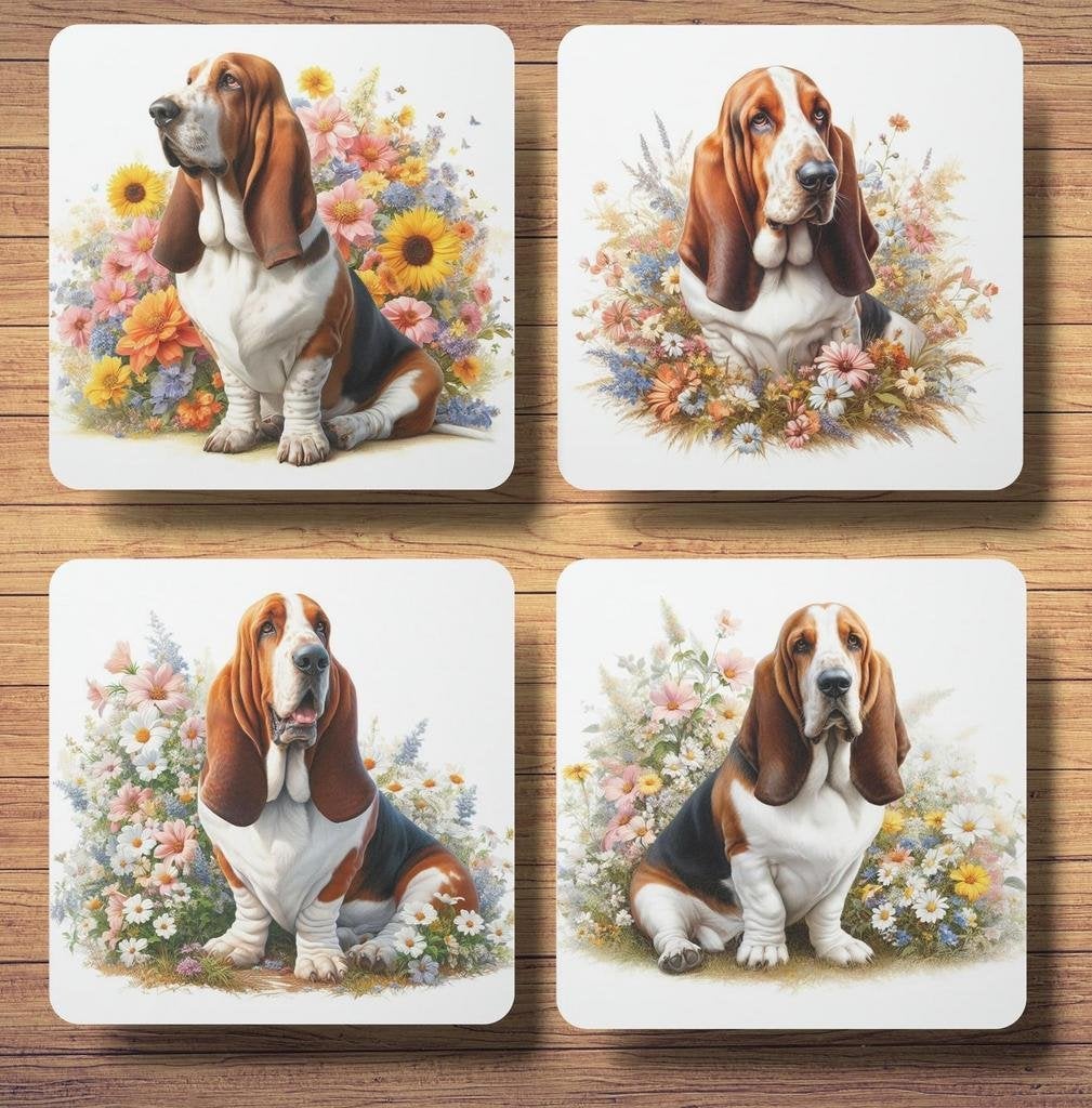 Basset Hound Lente onderzetters met houder, Ophalen of Verzenden, Nieuw