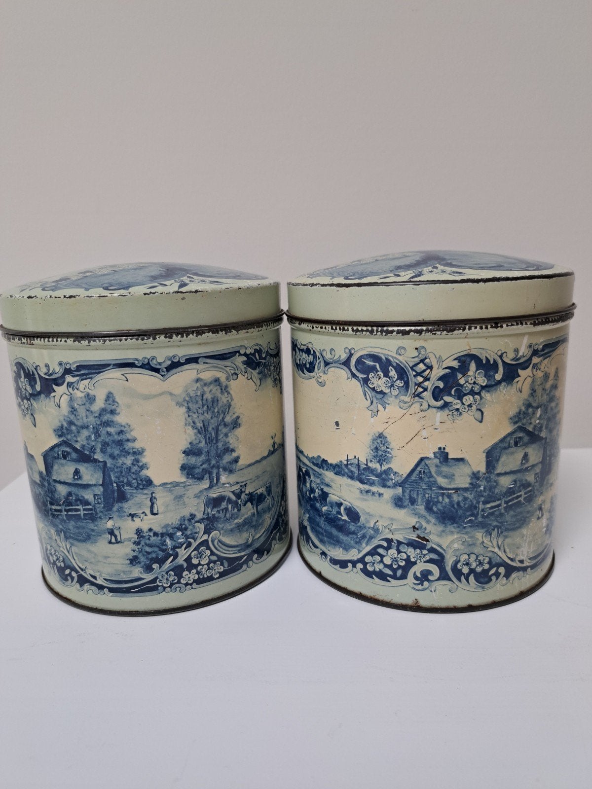 2 vintage Delfts blauwe koekblikken, Ophalen of Verzenden