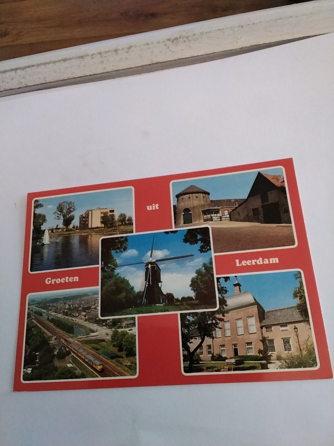 Ansichtkaart Groeten uit Leerdam - Molen, Kasteel, Trein, Ophalen of Verzenden, 1960 tot 1980, Ongelopen, Zuid-Holland