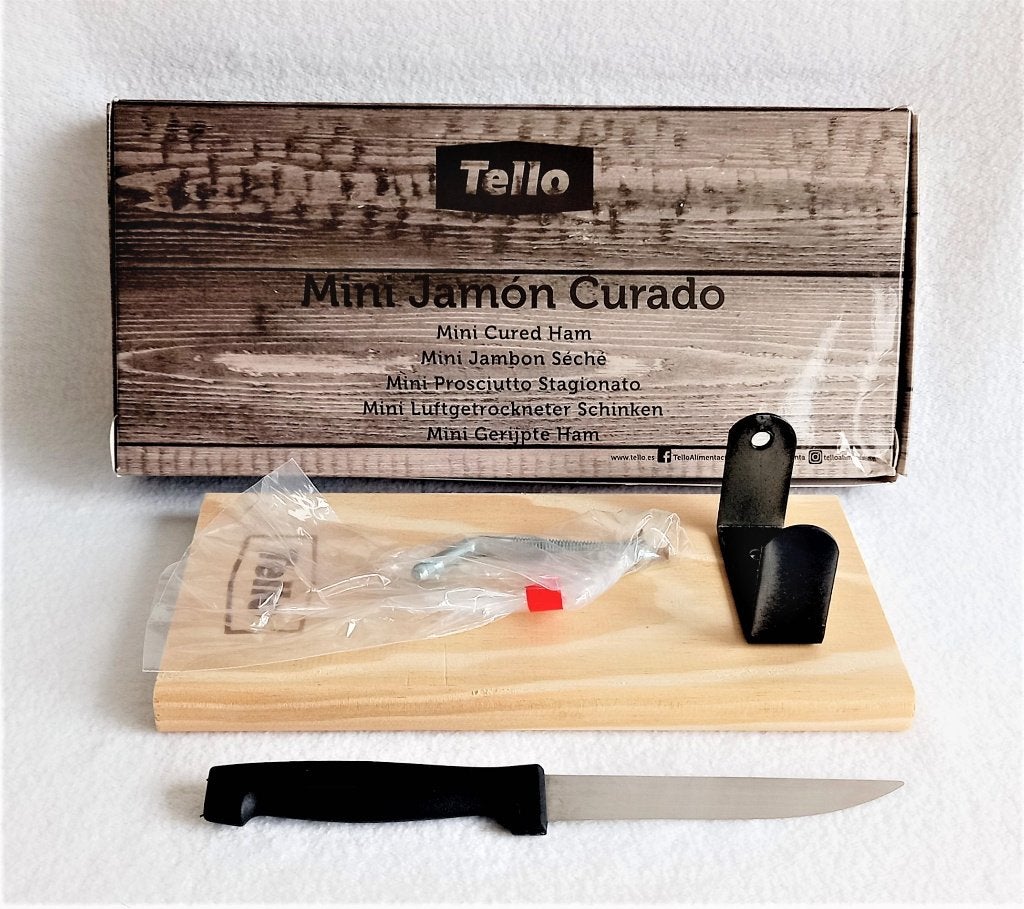 Klein hamplankje + mes - Tello - Jamonera 24,5x12, Ophalen of Verzenden, Zo goed als nieuw