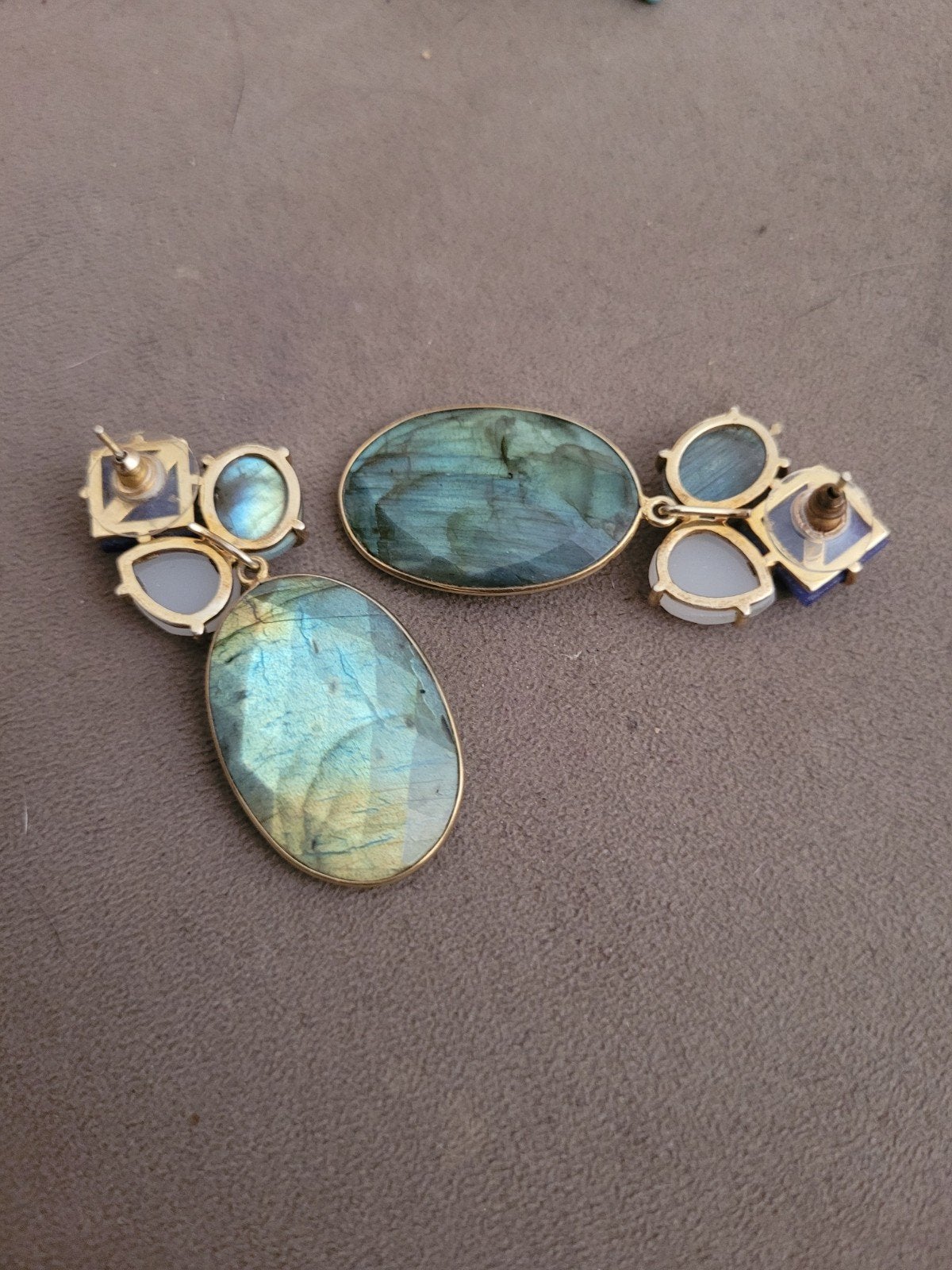 Oorbellen met edelstenen, goudkleurig oa Labradoriet, Sieraden, Tassen en Uiterlijk, Oorbellen, Zo goed als nieuw, Overige materialen