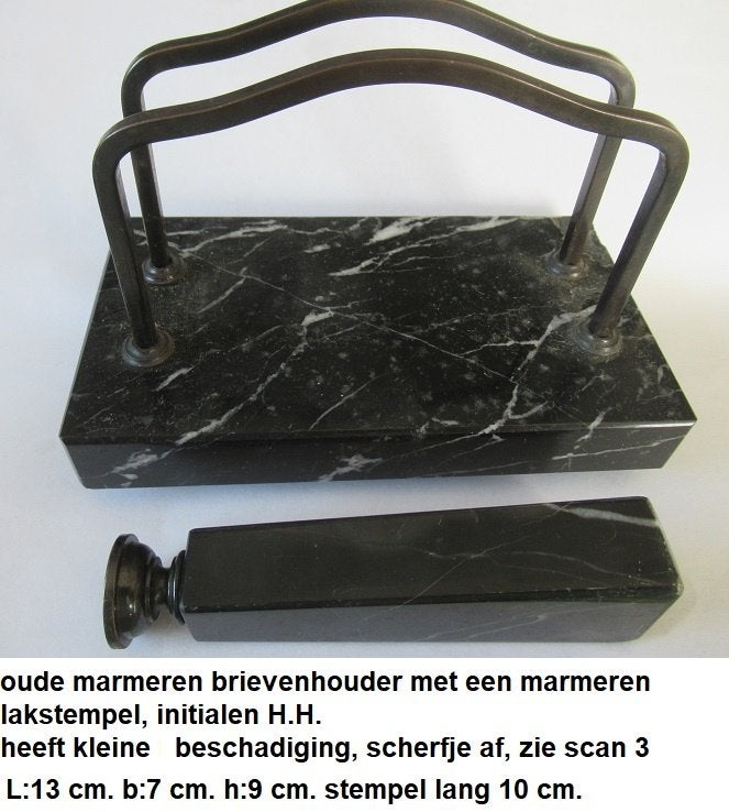 vintage, oude marmeren brievenhouder met lakstempel, Ophalen of Verzenden, Gebruikt