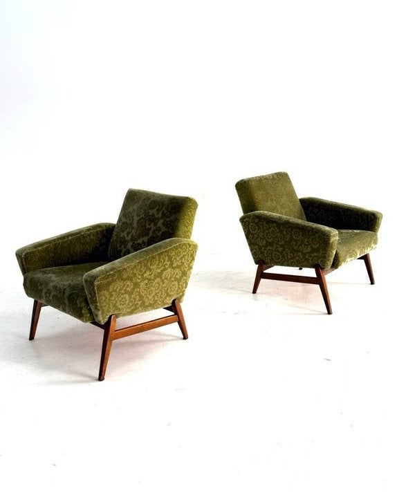 Set van 2 vintage fauteuils, jaren ‘60, Huis en Inrichting, Fauteuils, Gebruikt, Vintage retro buisframe design rotan webbing papercord deens
