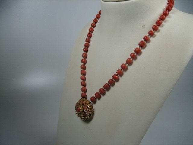 Antiek ketting bloedkoraal uit ca. 1880, Verzenden, Goud, Ketting, Met edelsteen