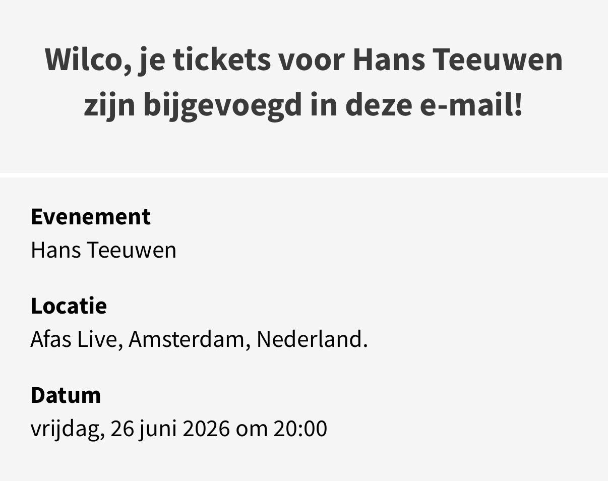 2 tickets Hans Teeuwen, Twee personen