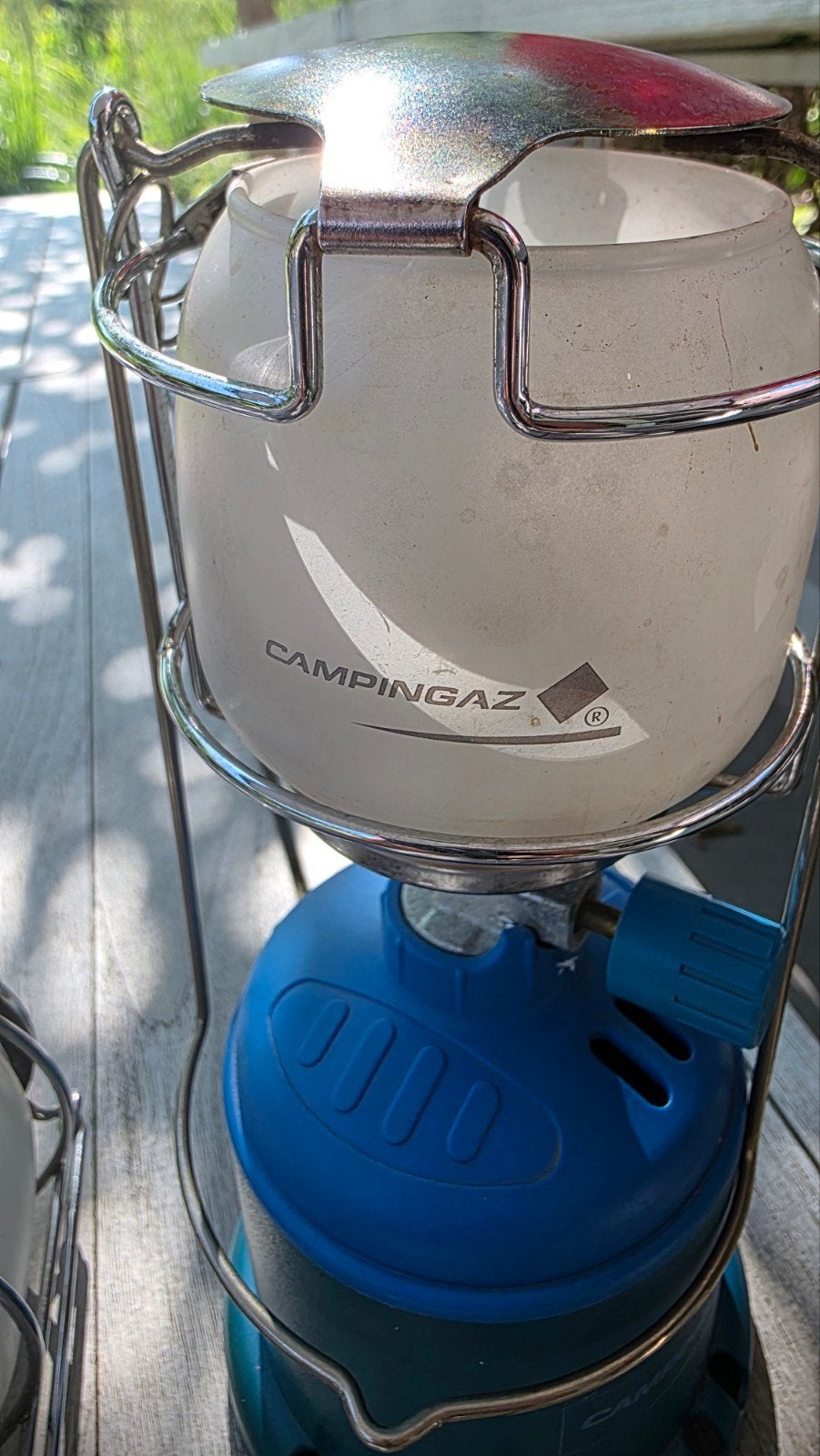 Campingaz lamp met extra opzetlamp, Ophalen, Zo goed als nieuw