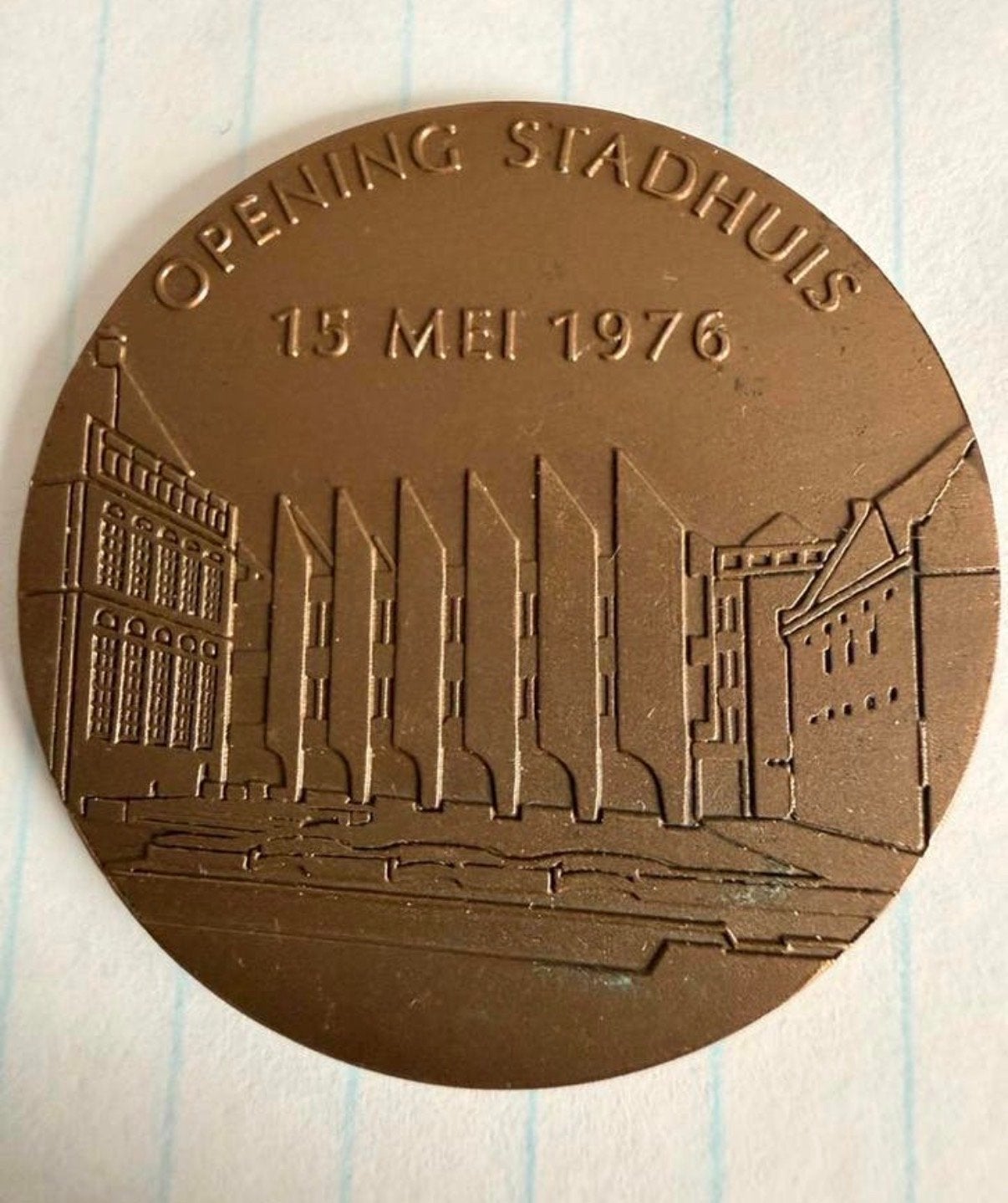Herdenkingspenning Opening Stadhuis Zwolle 1976, Verzenden, Brons, Nederland