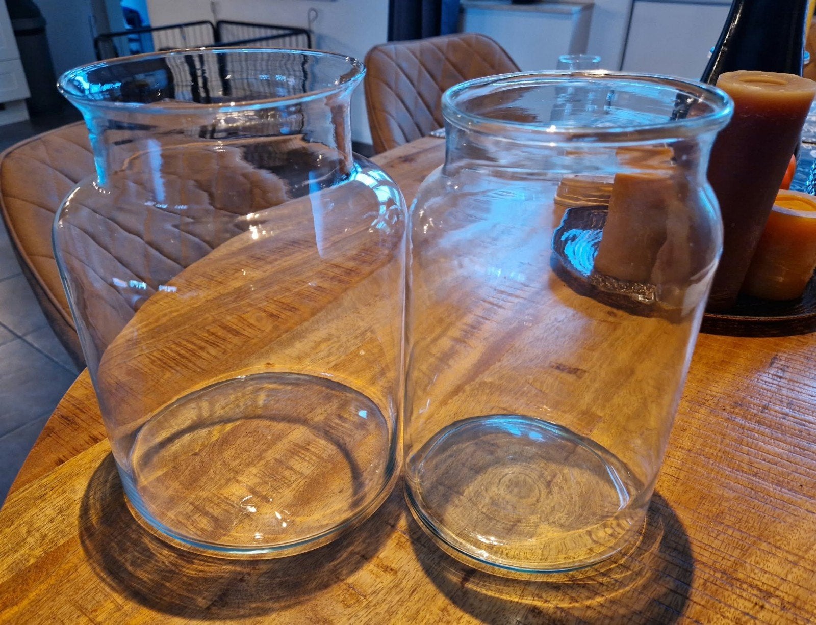 Set van 2 glazen vazen/potten - Transparant, Ophalen, Gebruikt, Transparant, Glas