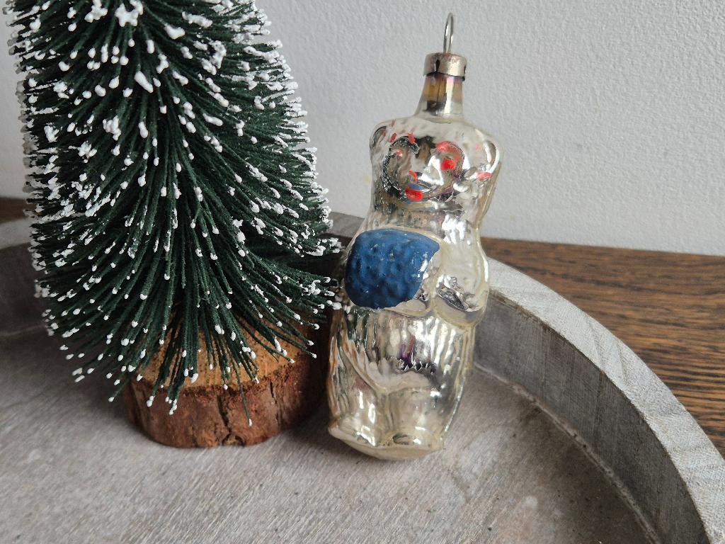 Vintage kerstbal beer met mofje 593, *, Gebruikt, *, Ophalen of Verzenden