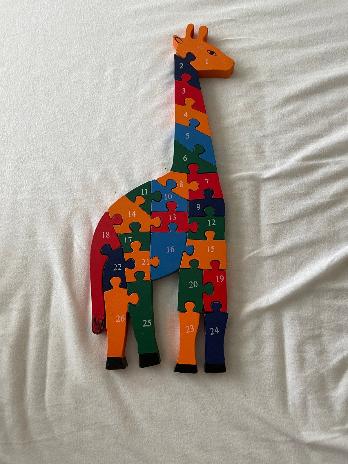 Houten Giraffe Puzzel - Cijfers & Letters Leren, 2 tot 4 jaar, Gebruikt, 10 tot 50 stukjes, Ophalen of Verzenden