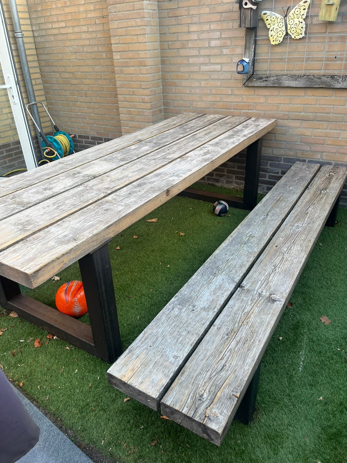 Mooie degelijke set, Tuin en Terras, Picknicktafels, Ophalen, Gebruikt, Rechthoekig, Hout