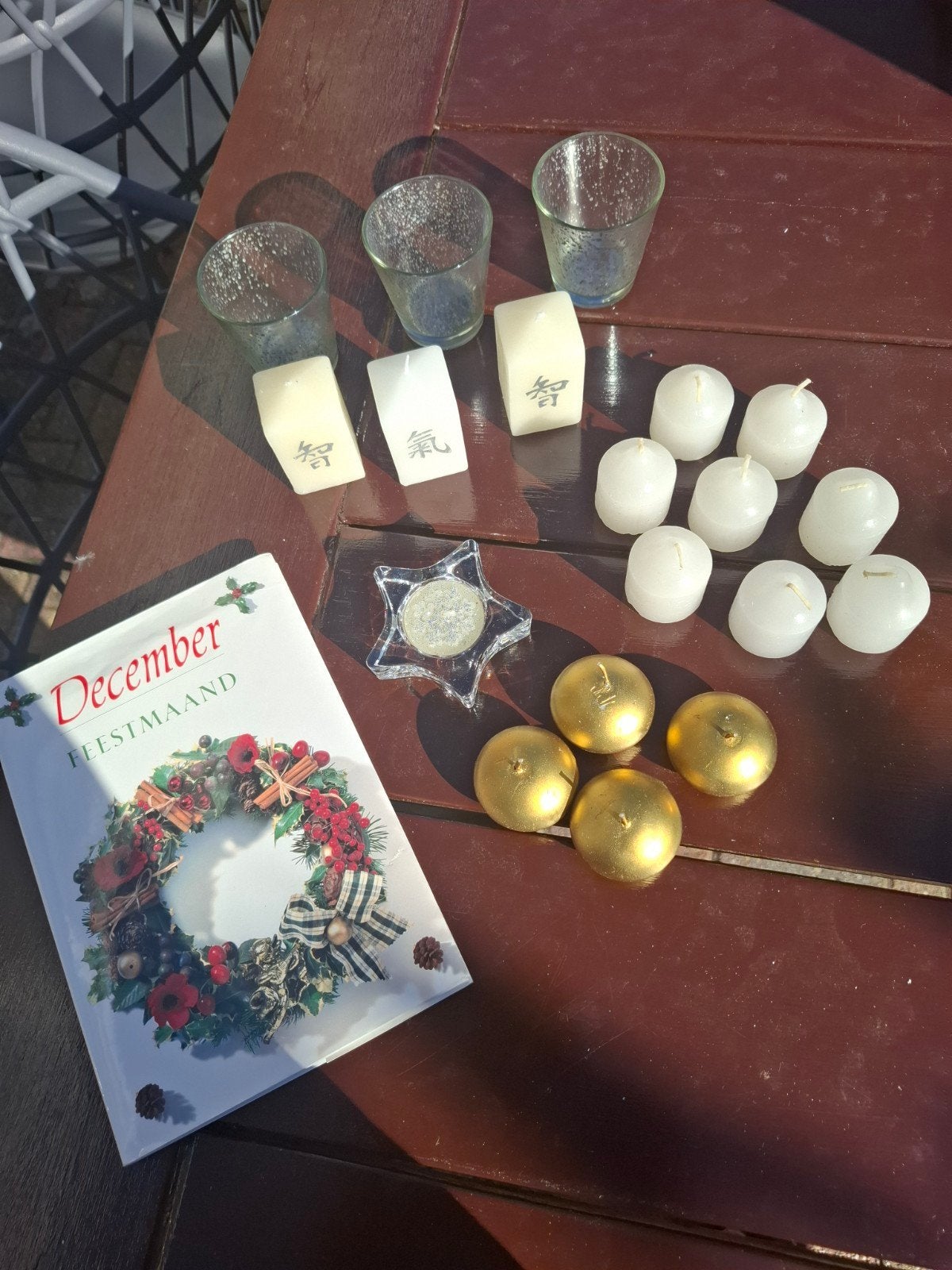 Diverse kaarsen en houders - Kerst en sfeer, Gebruikt, Wit, Was, Ophalen of Verzenden