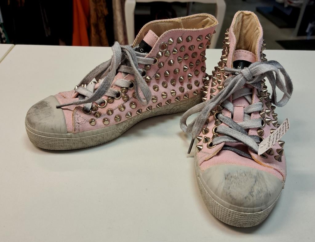 Gienchi sneakers canvas roze + spikes allover mt 35 nr 40201, Gienchi, Meisje, ., Gienchi