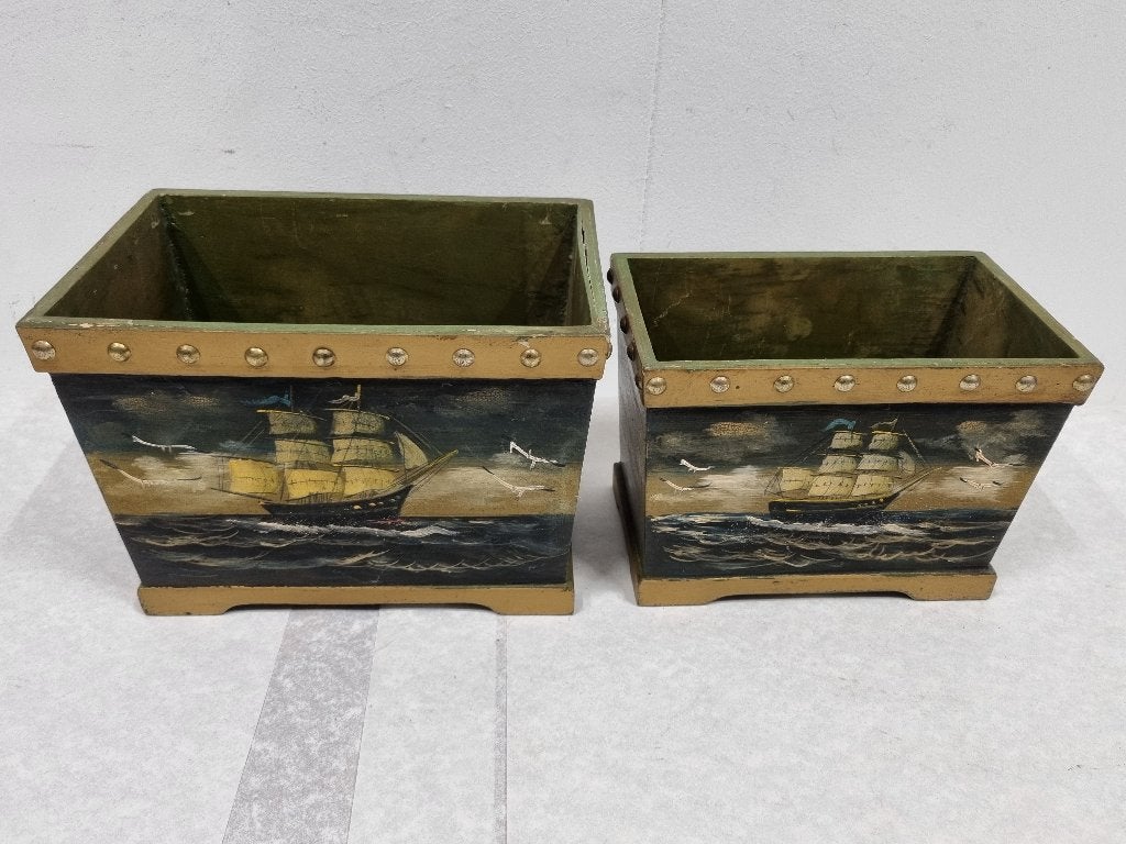 Vintage handgeschilderde bloembakken, Overige materialen, Gebruikt, Binnen, Ophalen of Verzenden