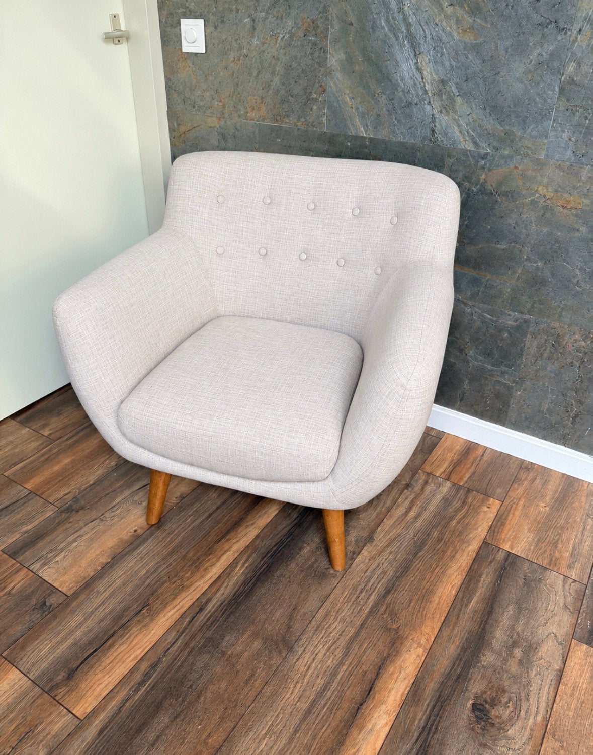 Grote Beige Fauteulis, Ophalen, Hout, Gebruikt, 75 tot 100 cm