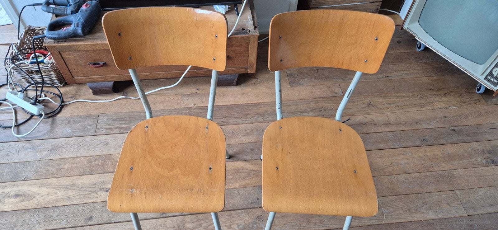 schoolstoeltjes 1960, Ophalen, Gebruikt, Vintage, Twee