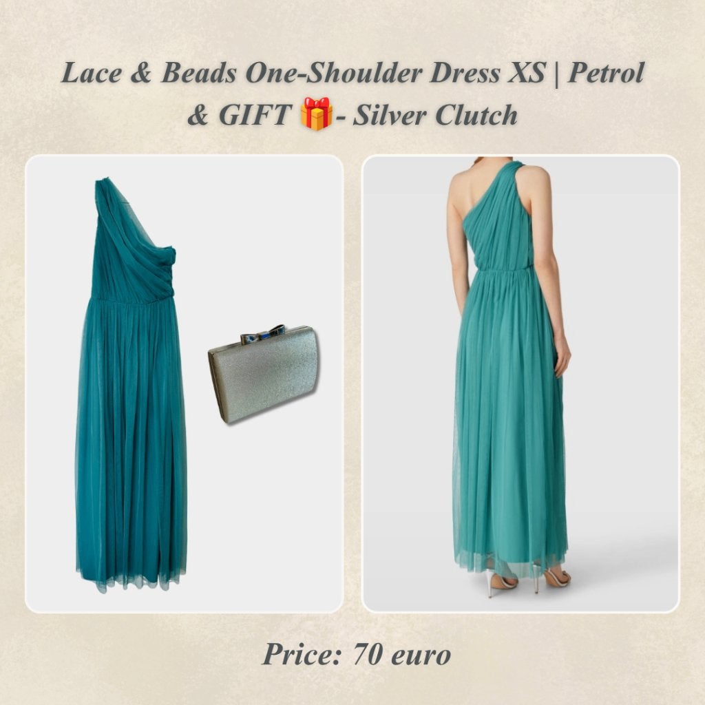 Lace & Beads One-Shoulder Dress XS | Petrol & GIFT, Blauw, Ophalen of Verzenden, Zo goed als nieuw, Maat 34 (XS) of kleiner