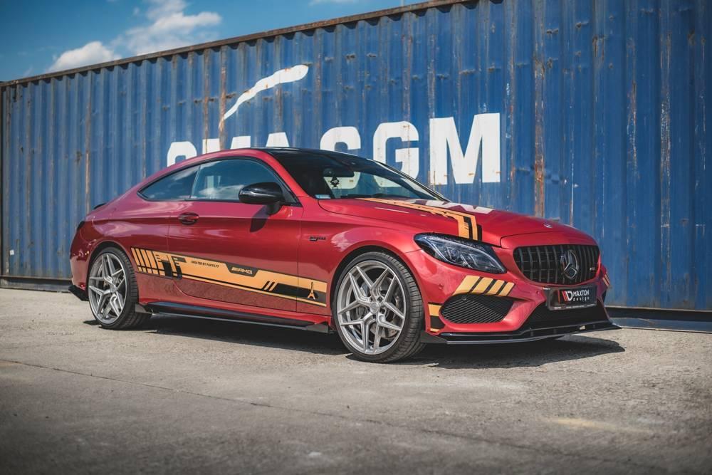 Race Voorlip sideskirt diffuser - C43 AMG Coupe C205 16-18, Auto diversen, Tuning en Styling, Ophalen of Verzenden