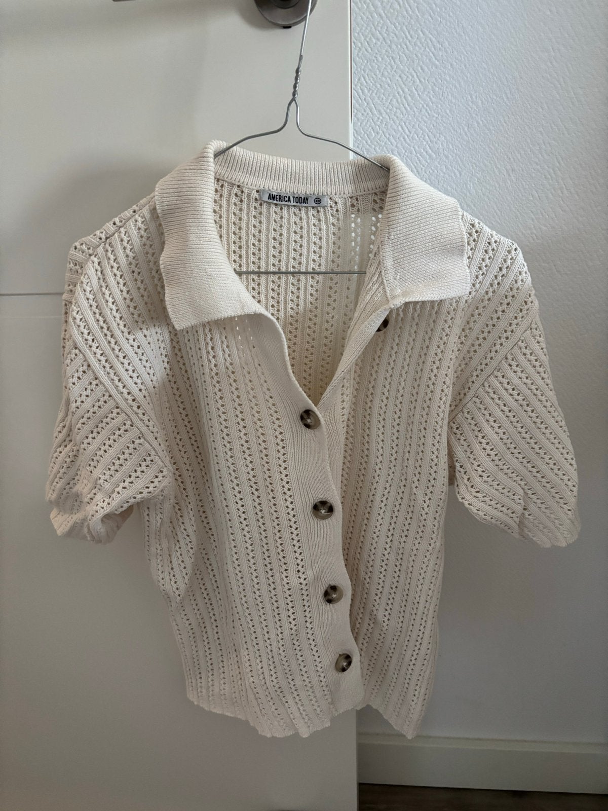 America Today gebreid shirt met korte mouwen, Beige, Ophalen of Verzenden, Zo goed als nieuw, Korte mouw