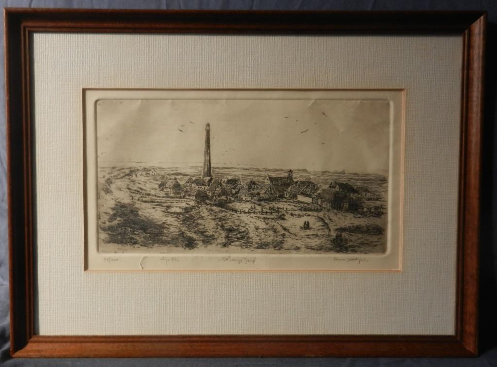 Ets Vuurtoren Lange Jaap / Kijkduin Den Helder Anna Doedijns, Ophalen of Verzenden, Met tekst, 24 cm, 1950 - 1999