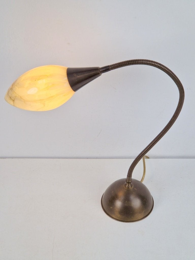 Vintage Art Deco Bureaulamp koper glas ‘50 flex neck, Bureaulamp, Art deco, 45 cm, Glas