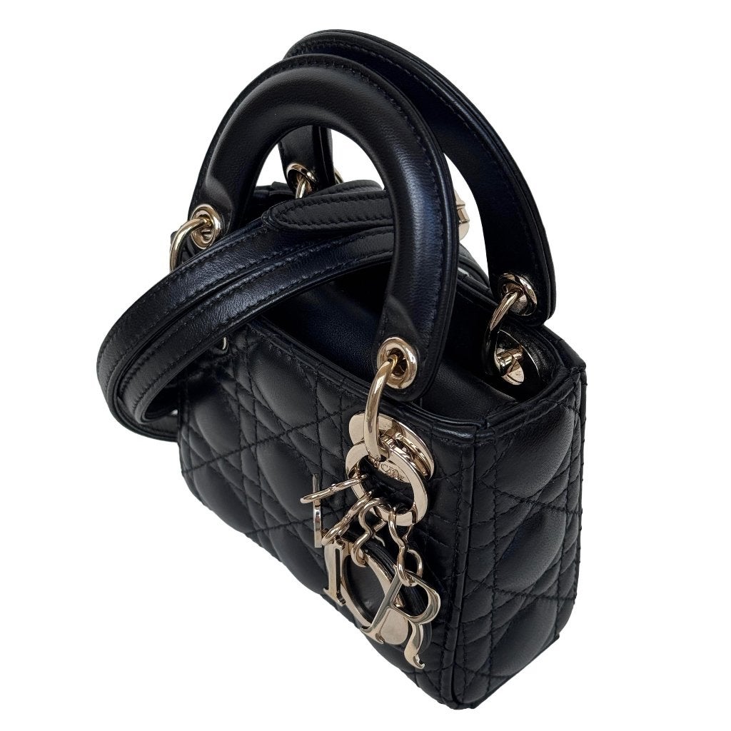 Dior lady micro crossbody zwart lamsleer tas cannage ghw image 7