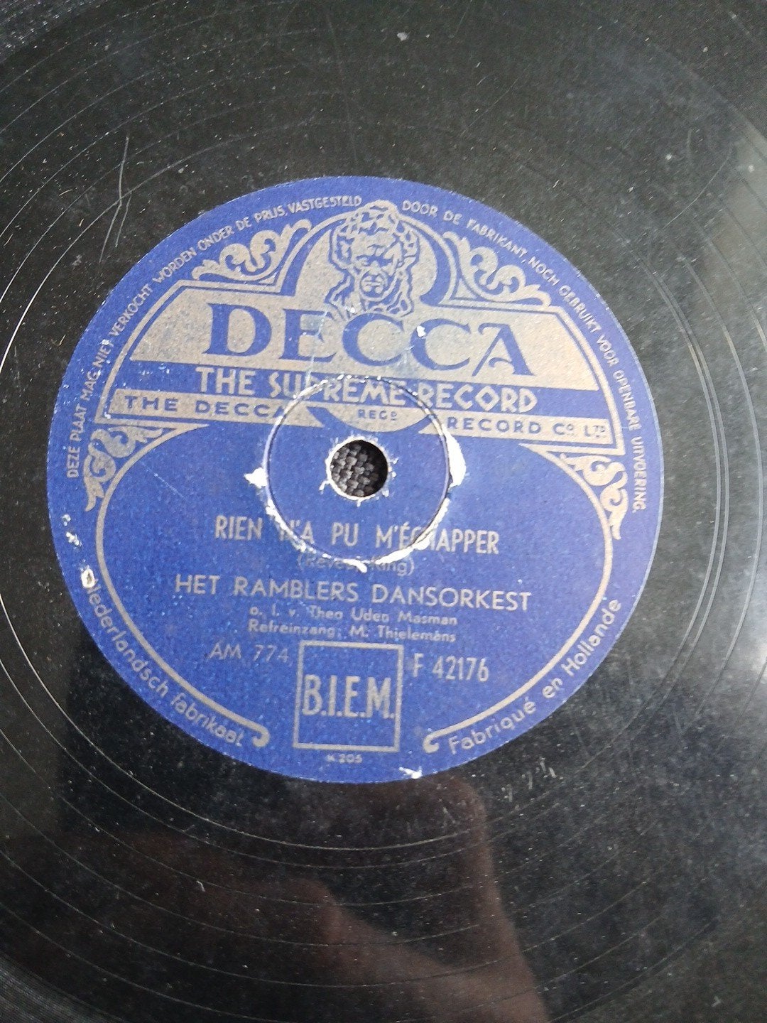 Decca 78 toeren plaat - Het Ramblers Dansorkest, Gebruikt, 10 inch, Ophalen of Verzenden, Jazz en Blues