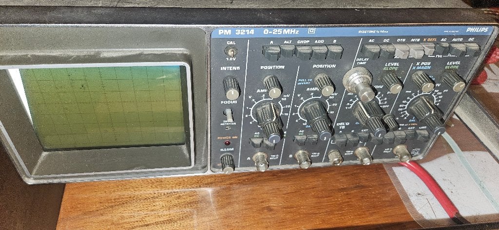 PM 3214 Philips Oscilloscoop 0-25 MHz 2 kanaals defect, Doe-het-zelf en Verbouw, Meetapparatuur, Ophalen of Verzenden, Gebruikt