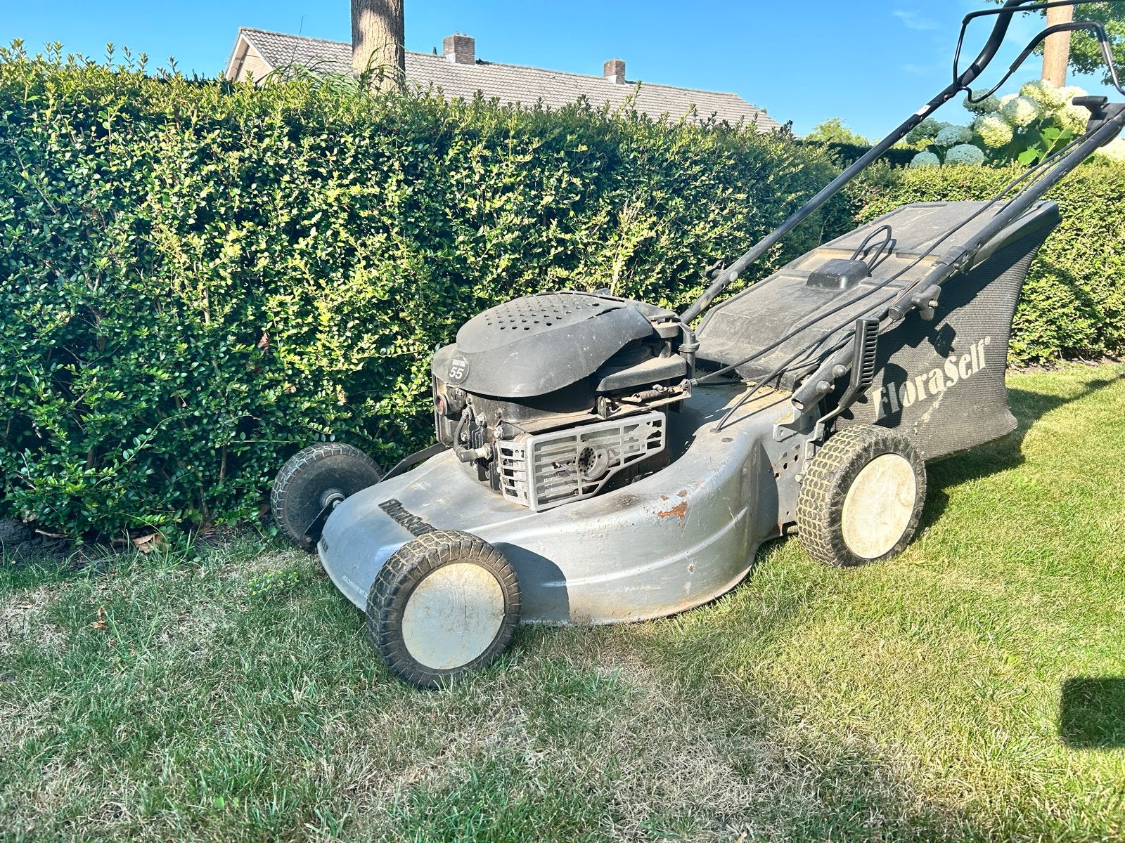 Floraself Quantum 55 Benzine Grasmaaier met Mulchfunctie, Ophalen, Cirkelmaaier, Gebruikt, Mulchfunctie