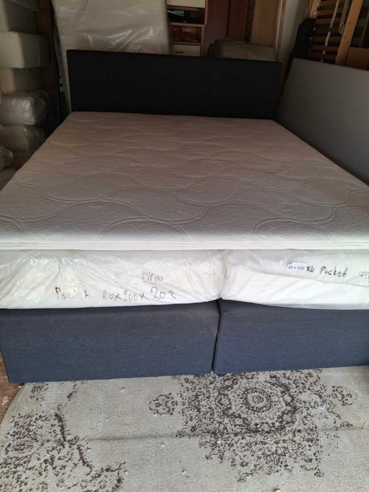 1 Boxspring compleet 160 x 200 cm., Modern., Gebruikt, Zwart, Tweepersoons