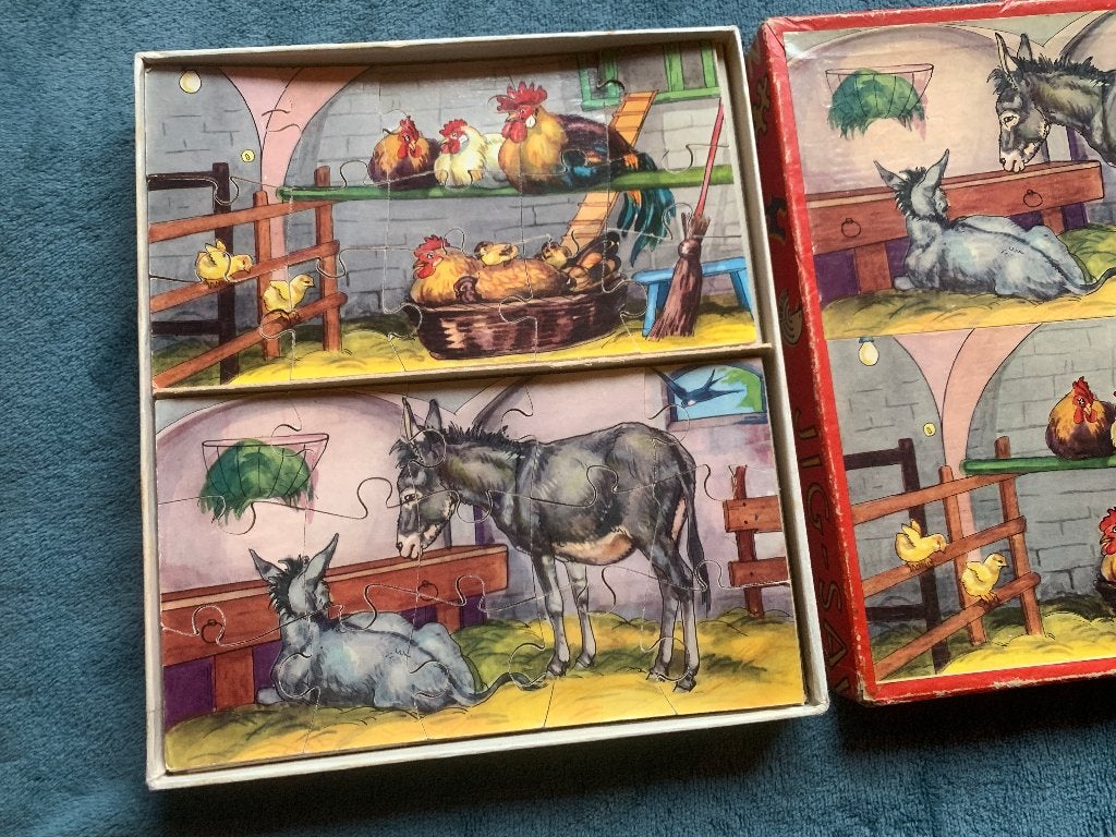 Oude Kolibri Jig-Saw Puzzel nr 427/2 Boerderijdieren 3-4 jr, Antiek en Kunst, Ophalen of Verzenden
