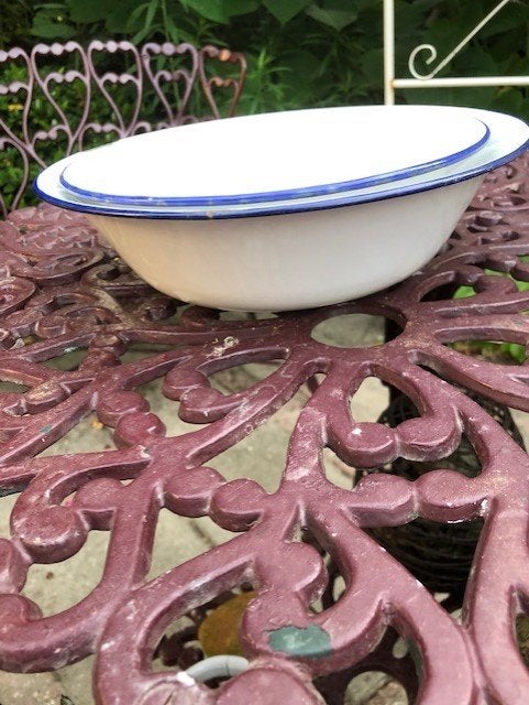 V) 2 emaille witte schalen, Antiek en Kunst, Curiosa en Brocante, Ophalen