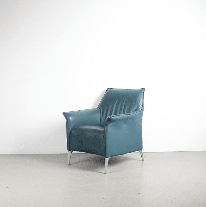 Leolux Mayuro Fauteuil Turquoise Leer - Chroom, Huis en Inrichting, Niet ingevuld, Zo goed als nieuw, Niet ingevuld, Niet ingevuld