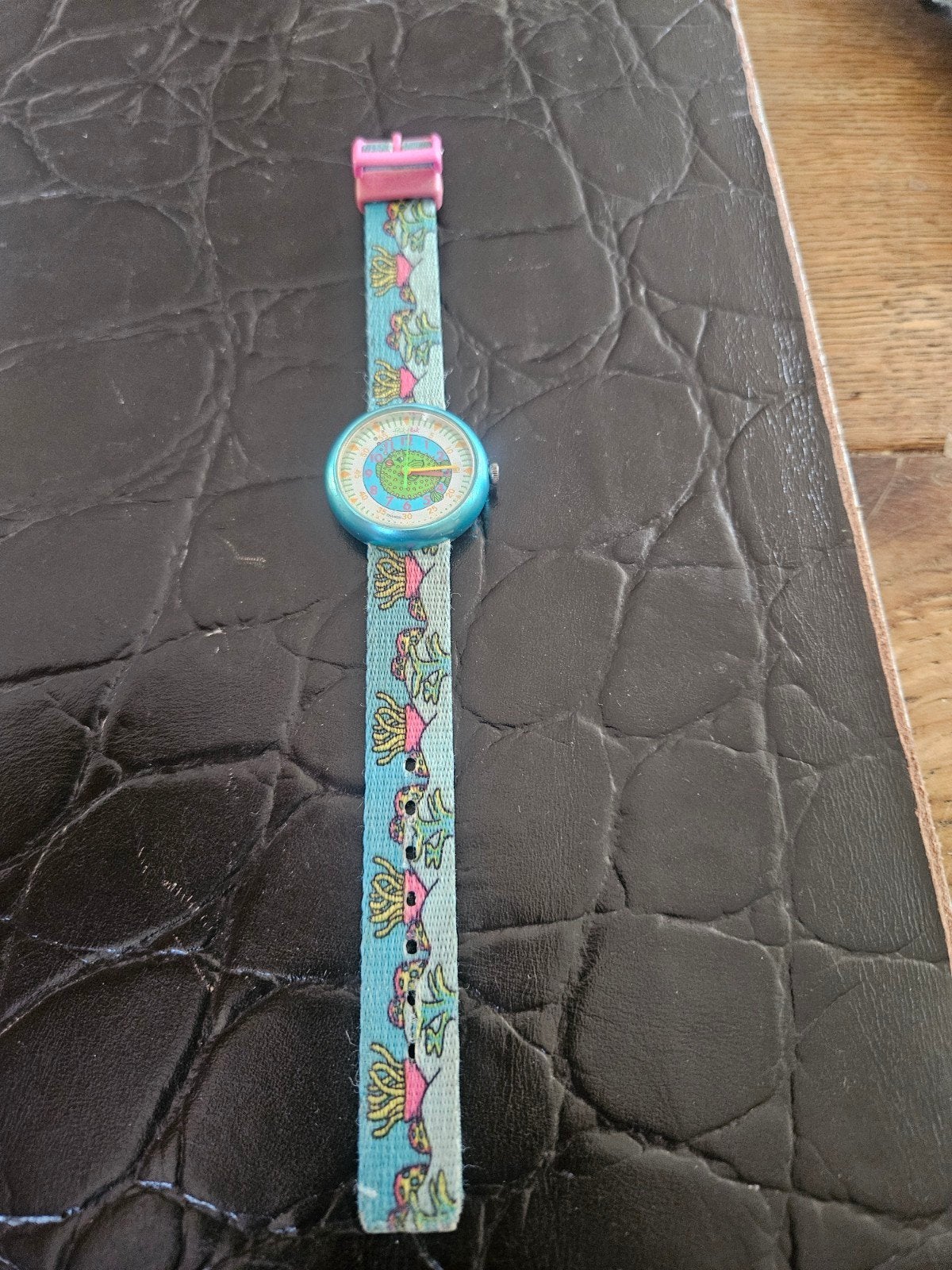 Vintage Flik Flak Groene Kogel Vis Swatch horloge, Ophalen of Verzenden, Gebruikt, Kunststof, Swatch