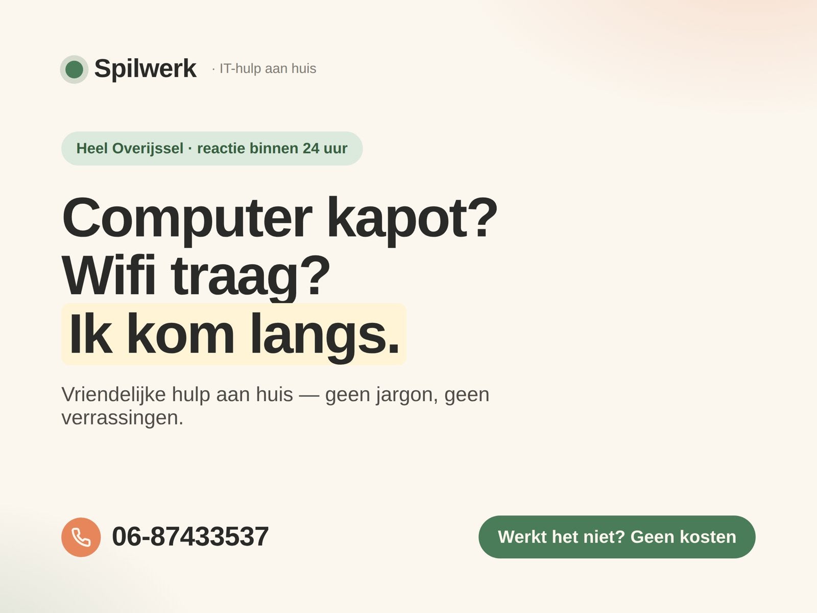 IT-hulp aan huis — heel Overijssel — werkt niet? geen kosten, Ook voor bedrijven, Netwerkaanleg