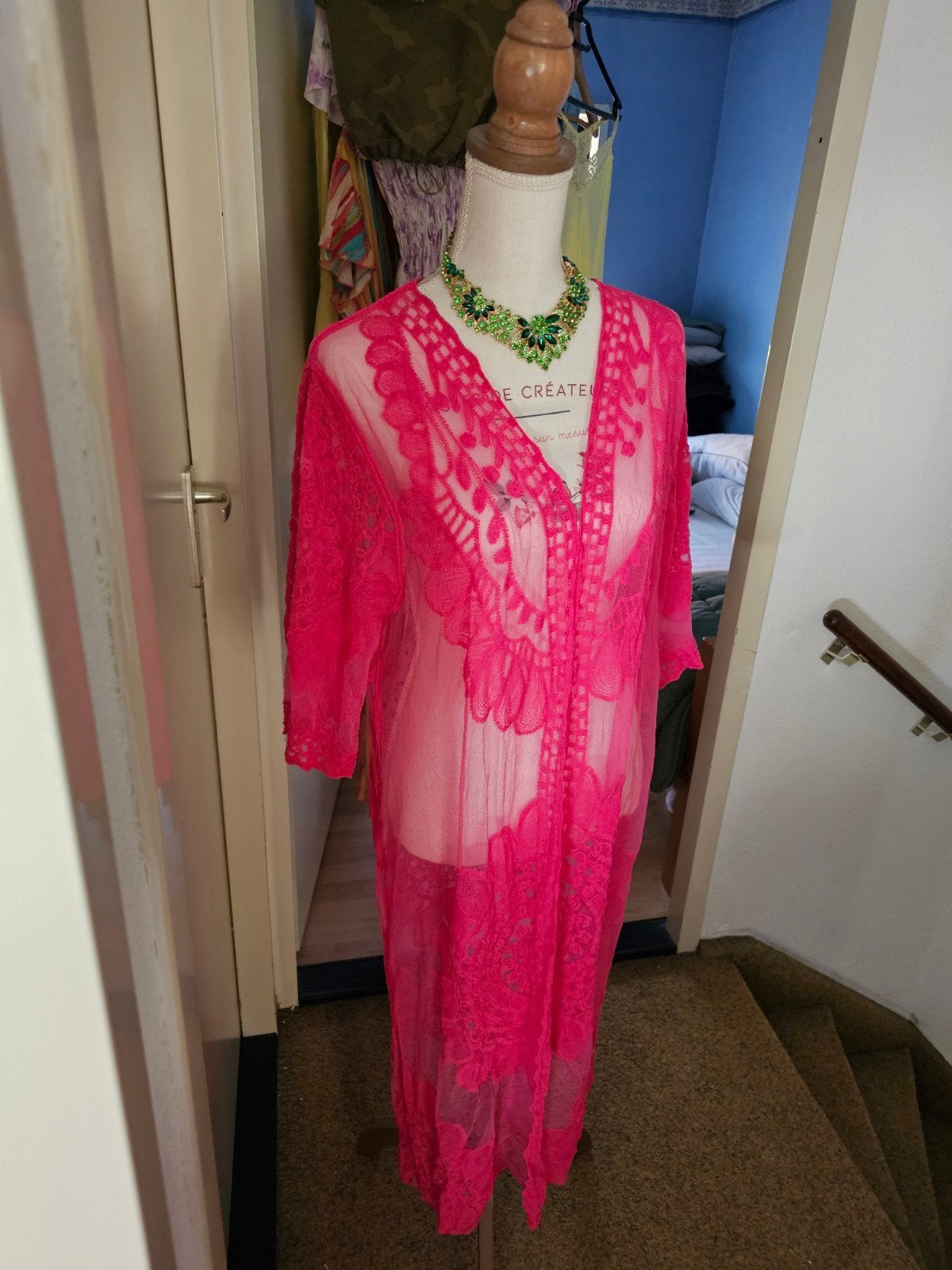 Schitterend Fuchsia Roze KANTEN Vest 38/46 incl.verz €30,-, Verzenden, Zo goed als nieuw, Maat 38/40 (M), Roze