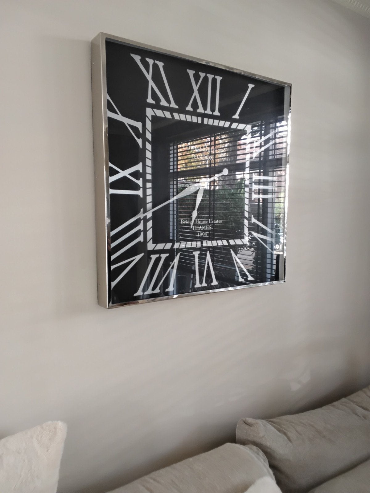 mooie grote chrome wandklok gekocht bij Rofra Home,, Ophalen, Wandklok, Analoog, Zo goed als nieuw