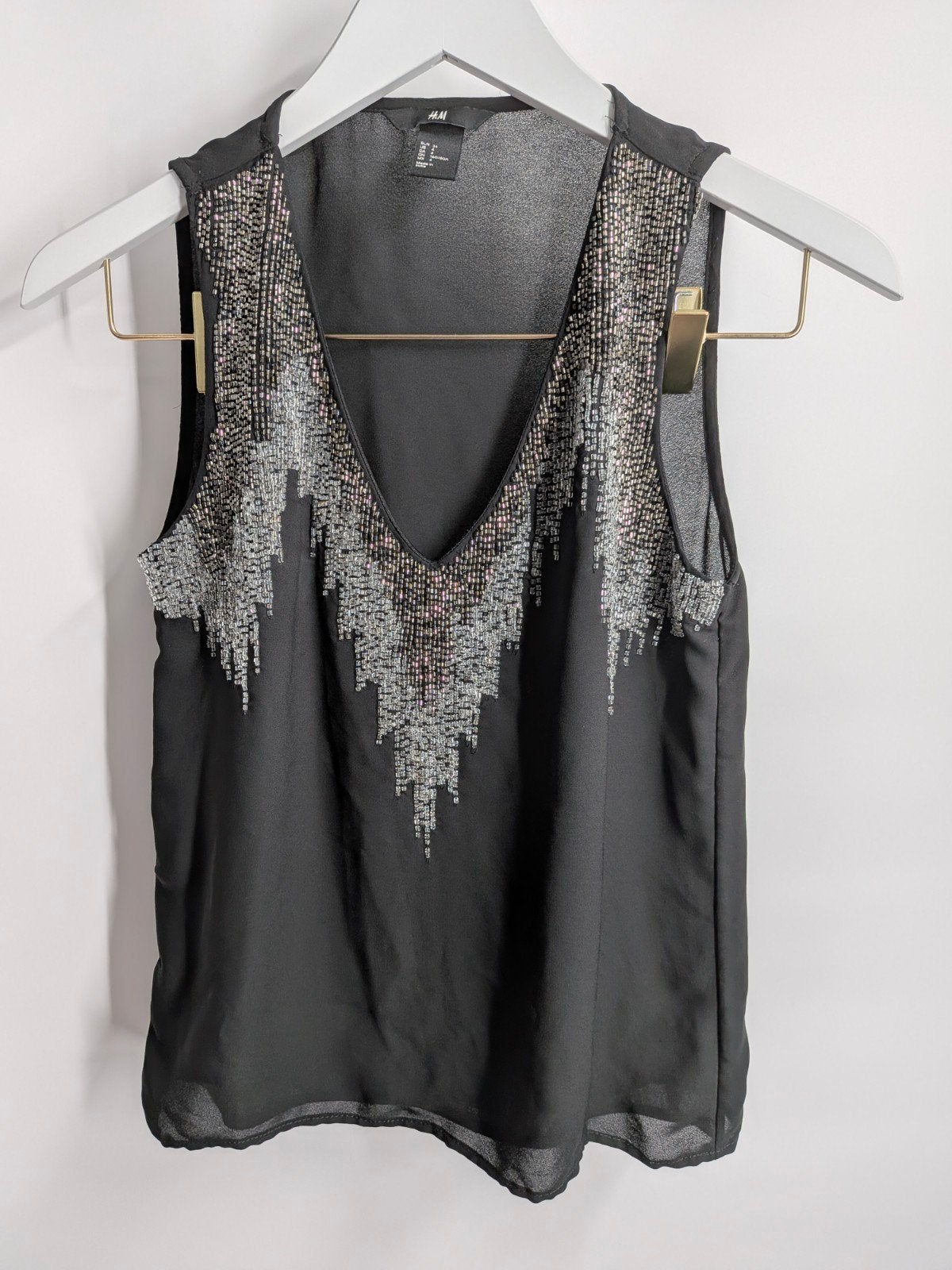 H&M Zwarte Top met Kralen - Maat 34 (XS), Kleding | Dames, Tops, H&M, Zwart, Ophalen of Verzenden, Zo goed als nieuw