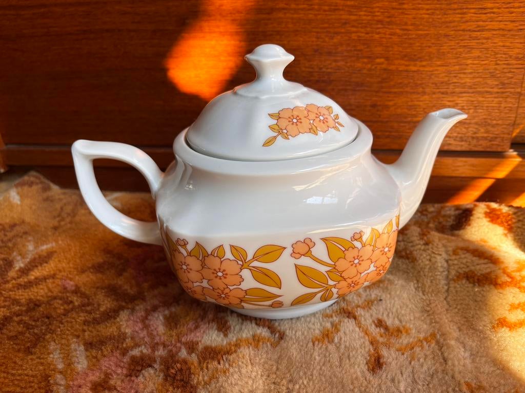 Vintage Tirschenreuth Bavaria Theepot – Jaren '70 Oranje, Antiek en Kunst, Antiek | Servies los, Ophalen of Verzenden