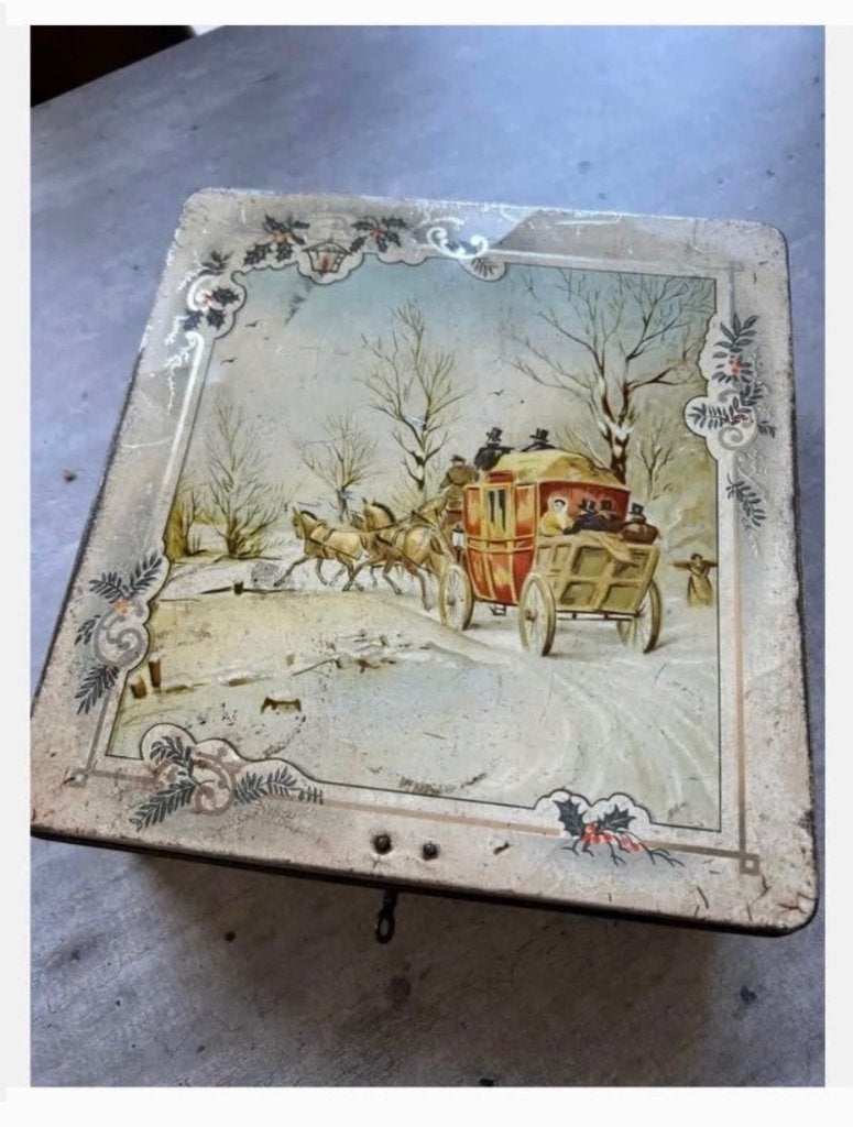 Vintage Groot metalen van Melle blik met slot en sleutel, Verzamelen, Ophalen of Verzenden, Gebruikt, Overige