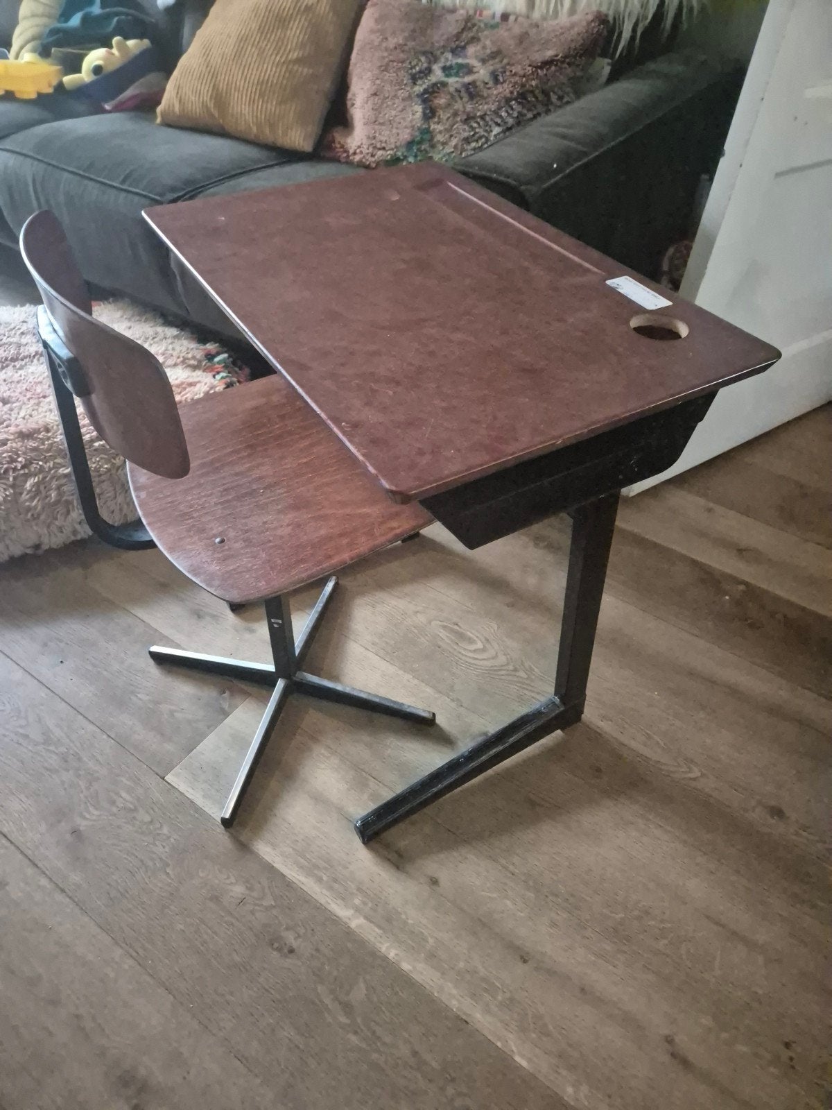 Vintage schooltafel met stoel - Retro kinderbureau, Ophalen