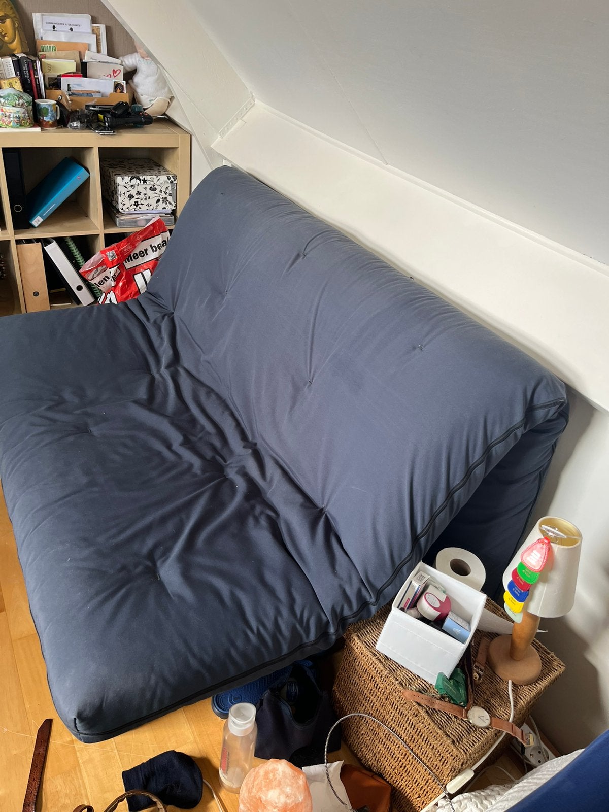 Comfortabele Futon Slaapbank - Donkerblauw, Ophalen, Gebruikt, Blauw, Tweepersoons