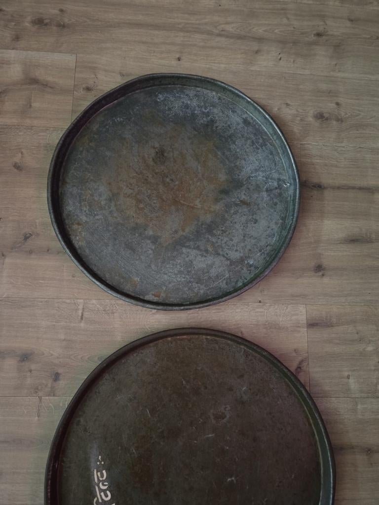 Brocante zinken schalen 2 stuks. 55cm doorsnee., Ophalen of Verzenden