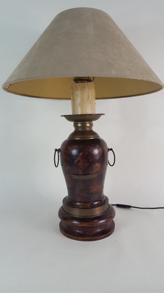 Antieke tafellamp, houten basis uit 1886, nieuwe kap. S5, Huis en Inrichting, Tweedehands verkoop, Tweedehands verkoop, Gebruikt