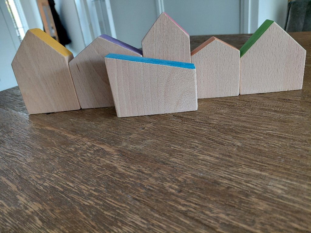 Set van 6 houten Grapat huisjes. In nieuwstaat, Ophalen of Verzenden, Zo goed als nieuw, Overige typen
