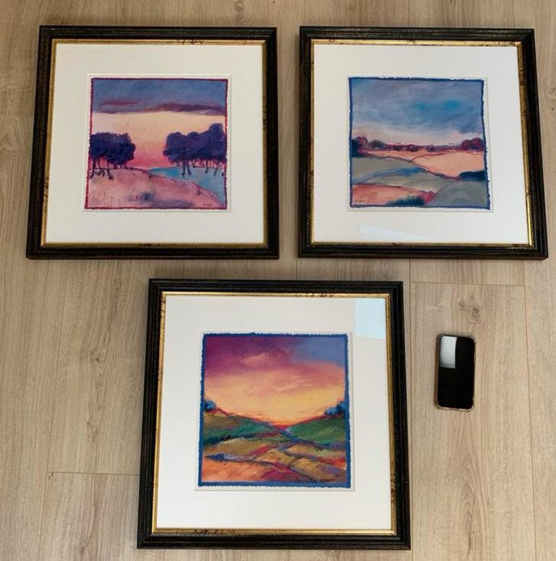 Set van 3 ingelijste landschapsschilderijen van B.H. Brody, Antiek en Kunst, Kunst | Litho's en Zeefdrukken, Gelimiteerde oplage