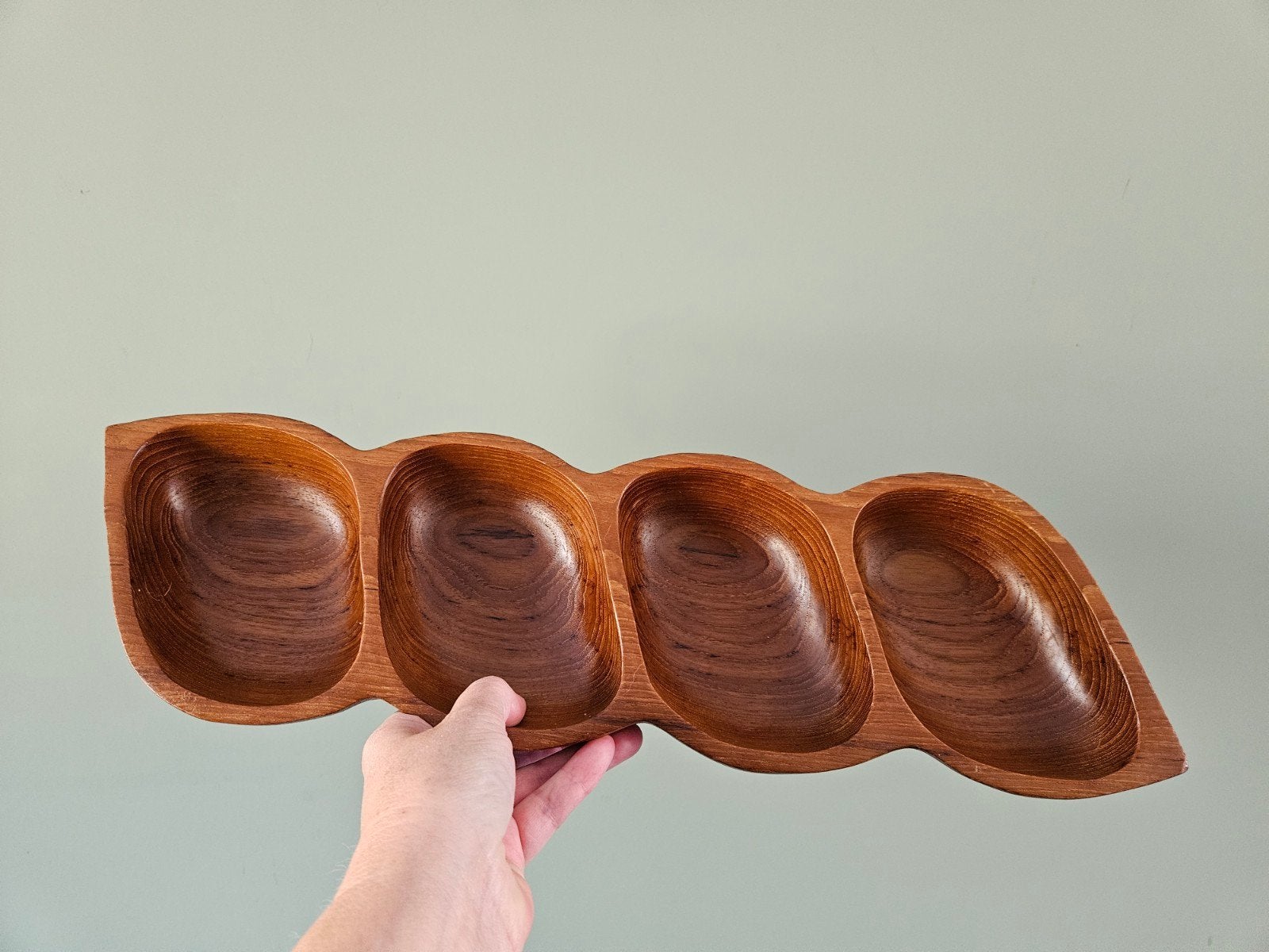 Vintage teakhouten serveerschaal - handgemaakt Thailand, Huis en Inrichting, Ophalen of Verzenden, Rond, Hout