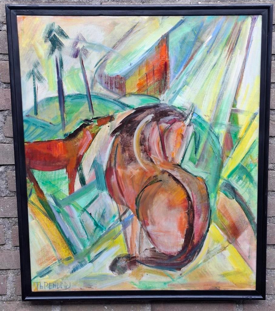 Th. Penders (1905-1975), Paarden in wei. Expressionistisch., Ophalen