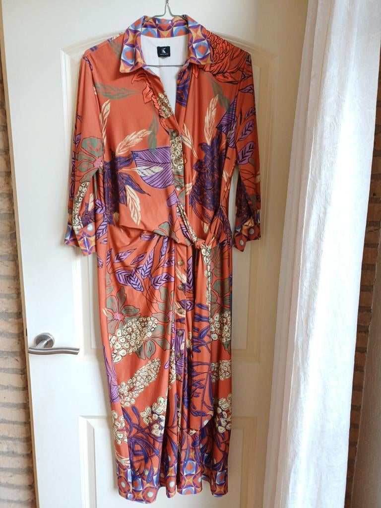 K-design jurk travelstof briquekleur. Lila print. Maat l, K-design, Maat 42/44 (L), Oranje, Ophalen of Verzenden